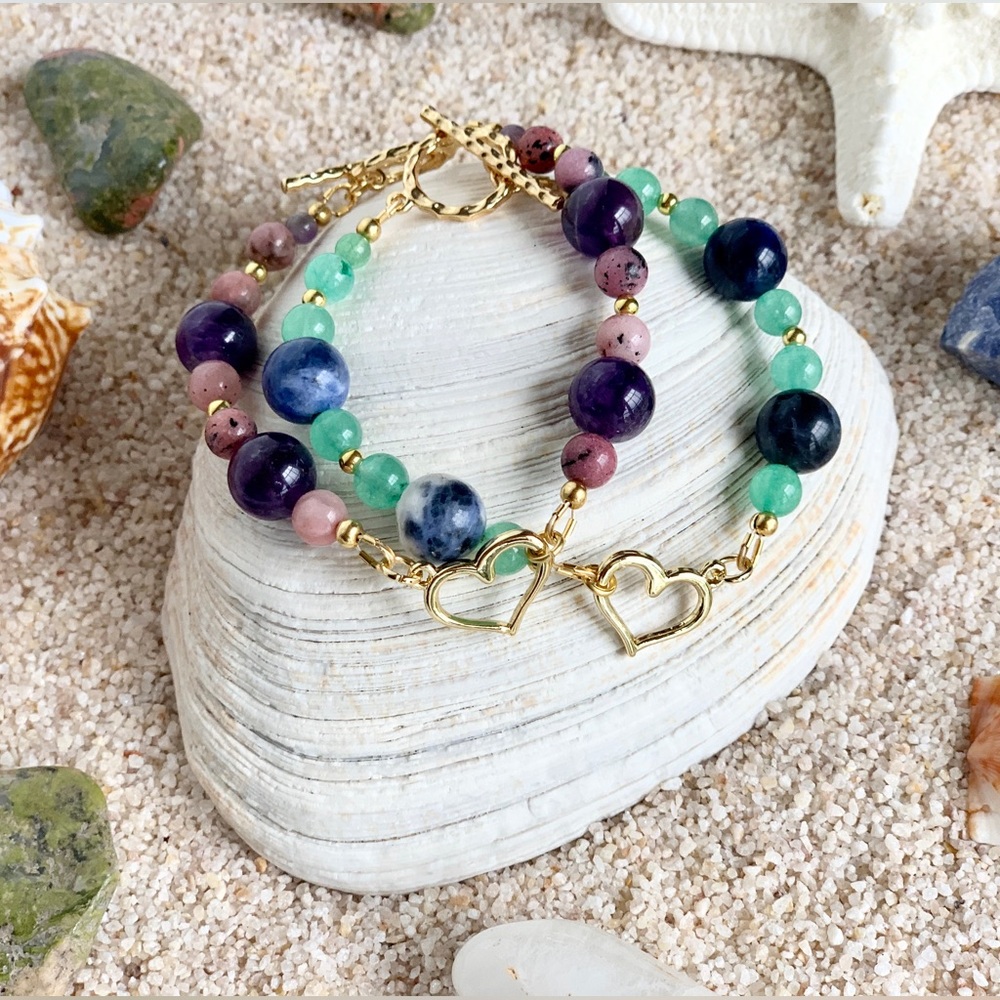 Genuine 14k Gold Plated Heart & Gemstone Bracelet - Keep Your Heart Centered